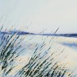 Coastal Musings - Close up of the marram grasses bending in the breeze, the clear blue sky, horizon and the beach stretching into the distance