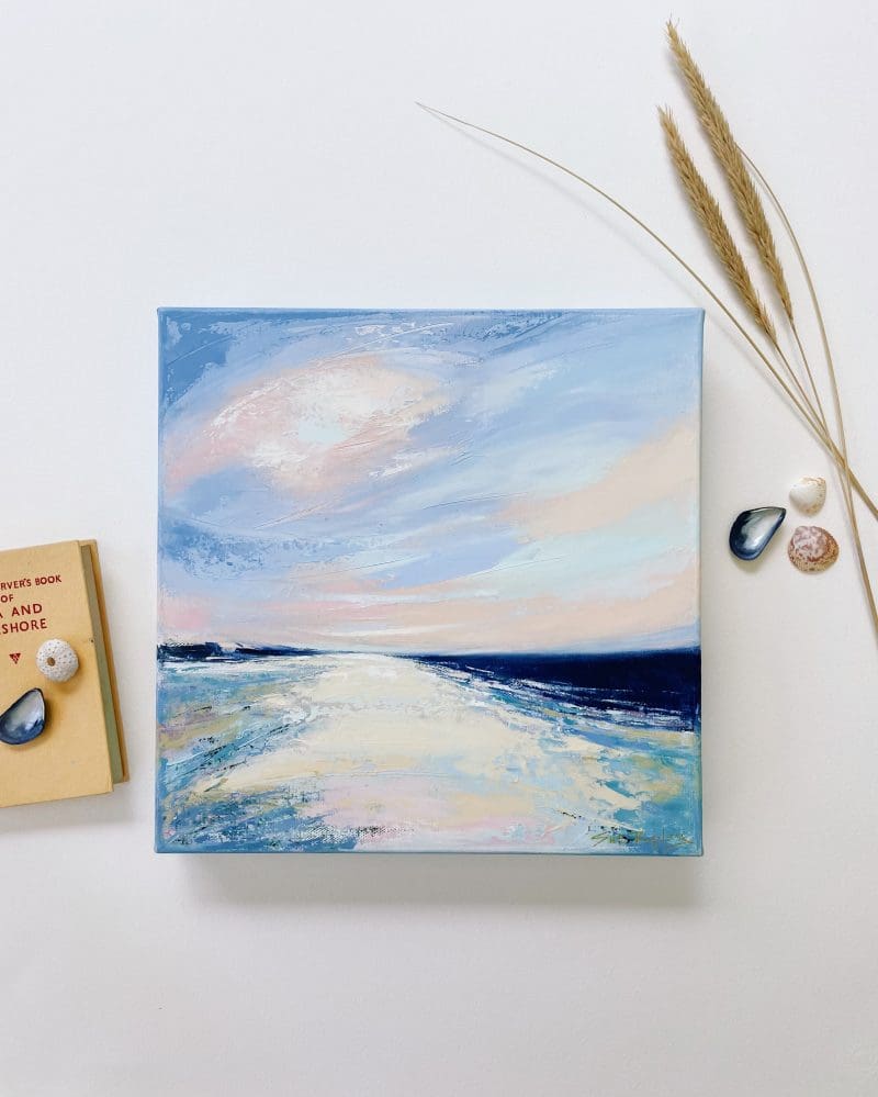 A Sense of Belonging original Coastal oil painting of dramatic evening sky and beach
