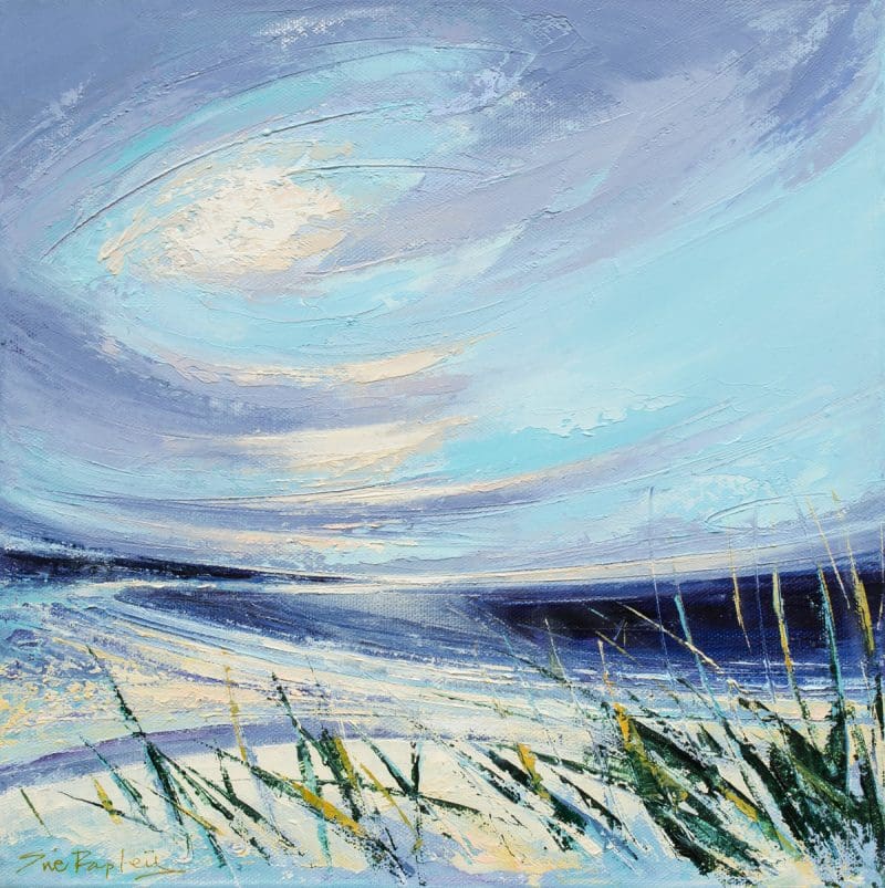 A Spiritual Freedom - original oil painting A Spiritual Freedom - Coastal view. Sweep of the beach and tidal patterns along the shoreline, looking out to sea. Dramatic early evening sky
